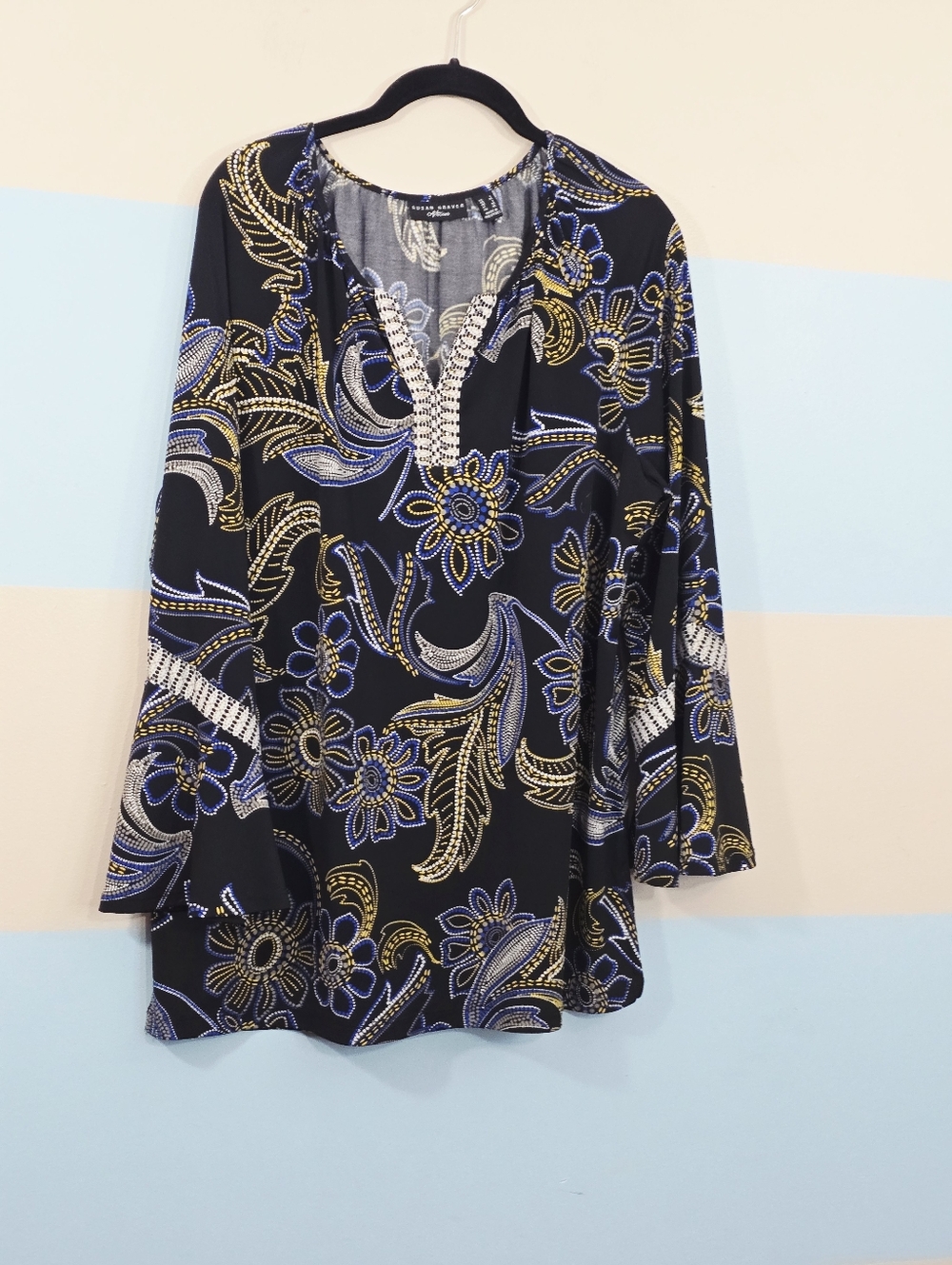 Susan Graver Black Tunic with Blue & Gold Floral Print - Picture 3 of 8